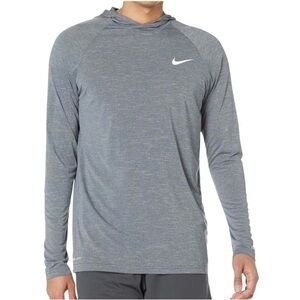Nike Mens Long Sleeve Hooded Hydroguard Rash Guard Gray Size Medium UPF 40+